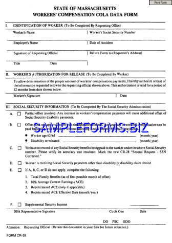 Massachusetts Workers' Compensation COLA Data Form pdf free